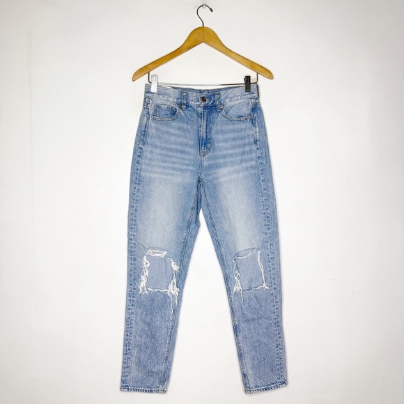 American Eagle Mom Jeans Straight High Rise Cotton Distressed Size 2 - Picture 1 of 7